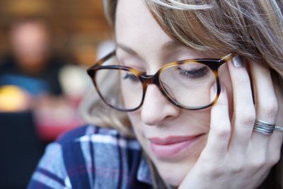 Close-up of boy wearing eyeglasses