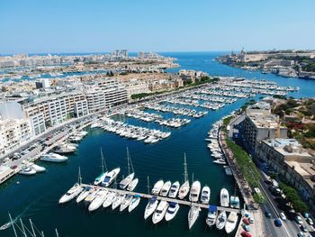 High angle view of marina at harbor