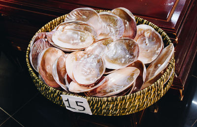 High angle view of ice cream in plate on table