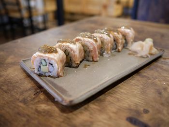 Close-up of food on table