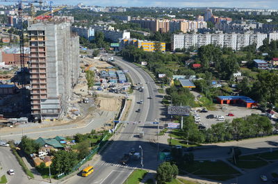 High angle view of city street