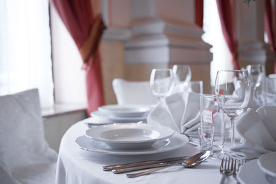 Glass of wine glasses on table in restaurant