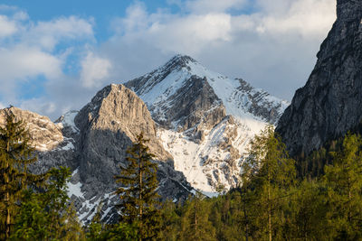 Panoramic view of snowcapped mountains against sky