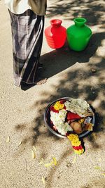 High angle view of vegetables on beach