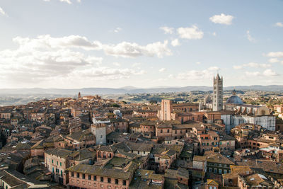 High angle view of buildings in city