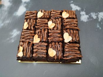 High angle view of chocolate bread in container