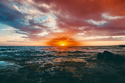 Scenic view of sea against sky during sunset