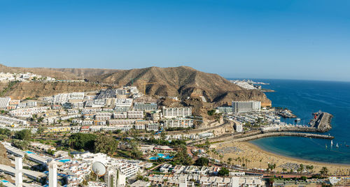 February 2 2022-panoramic landscape with puerto rico village resort and beach on gran canaria 