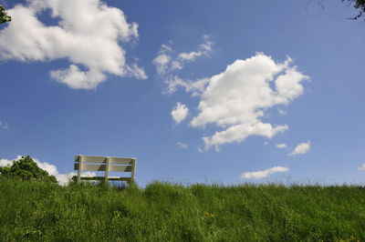 Scenic view of field against blue sky