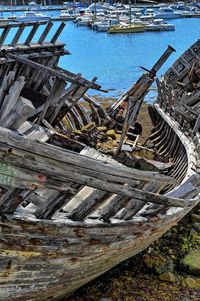 High angle view of nautical vessel against sky