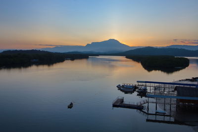 Scenic view of lake against sky during sunset