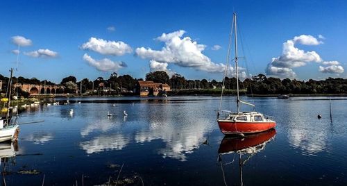 Boats moored in sea