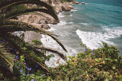 High angle view of beach by sea