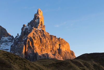 Low angle view of rock formation against sky