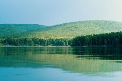 Scenic view of lake against clear sky