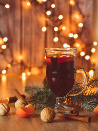 Close-up of wine glass on table