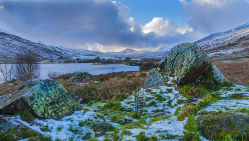 Panoramic view of lake against sky during winter