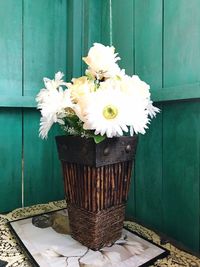 Close-up of white flower in pot