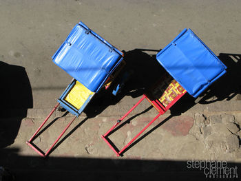 High angle view of multi colored umbrella