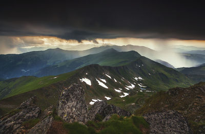 Scenic view of mountains during monsoon