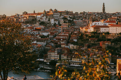 High angle view of buildings in city