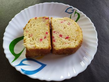 High angle view of bread in plate on table