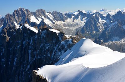 Scenic view of snow covered mountains