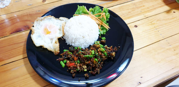 High angle view of food in plate