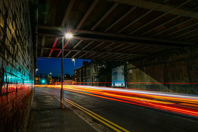 Light trails on road at night
