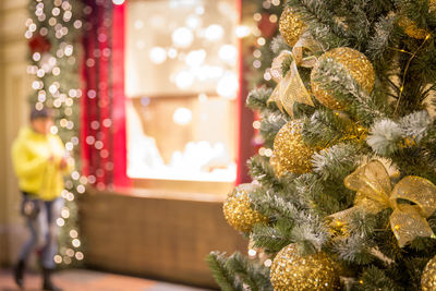 Close-up of illuminated christmas tree