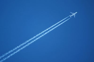 Airplane flying against blue sky
