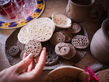 Decorative pottery made by hand.