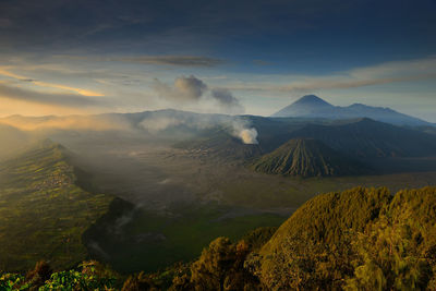 Scenic view of volcanic landscape against sky