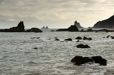 Scenic view of sea against cloudy sky