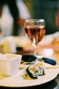 Close-up of drink served on table