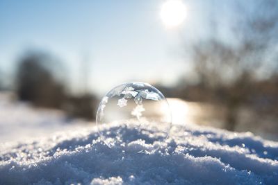 Close-up of snow on sunny day