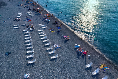 High angle view of people on beach