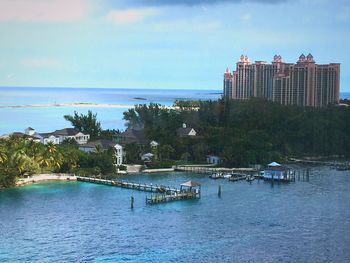 Scenic view of calm sea against blue sky