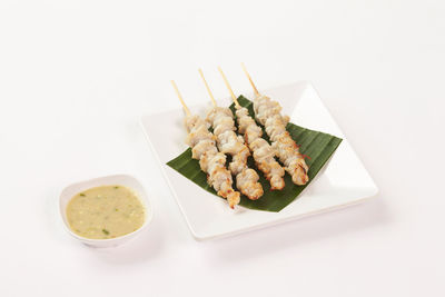 High angle view of food served in plate