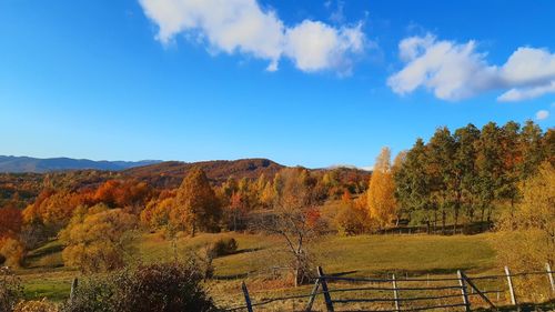 Scenic view of landscape against sky during autumn