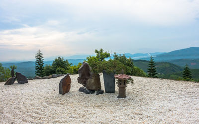 Panoramic view of farm against sky