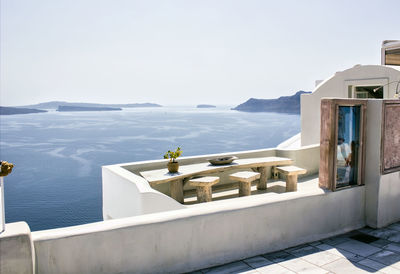 View of swimming pool by sea