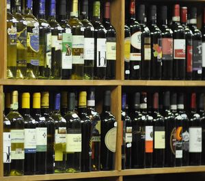 Full frame shot of wine bottles for sale