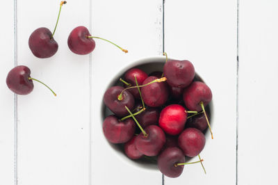 High angle view of apples in bowl on table