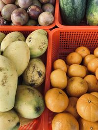 High angle view of fruits for sale at market stall