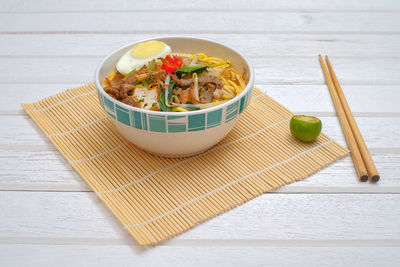 High angle view of food served in bowl