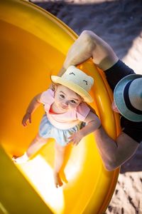 High angle view of woman in playground
