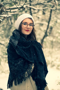 Portrait of woman in snow