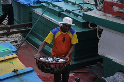 High angle view of man working at construction site