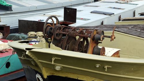 Rusty machinery on boat at factory